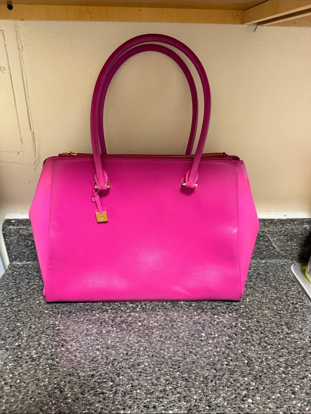 Authentic McM Bright Pink Structured Leather Tote Bag